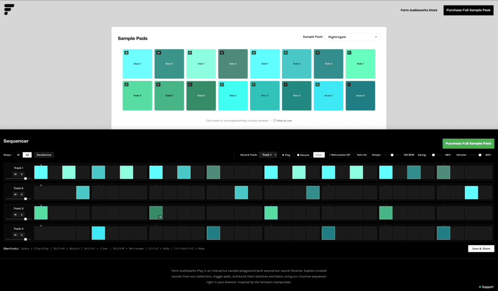 Screenshot of the Form Audioworks Play browser sample playground.
