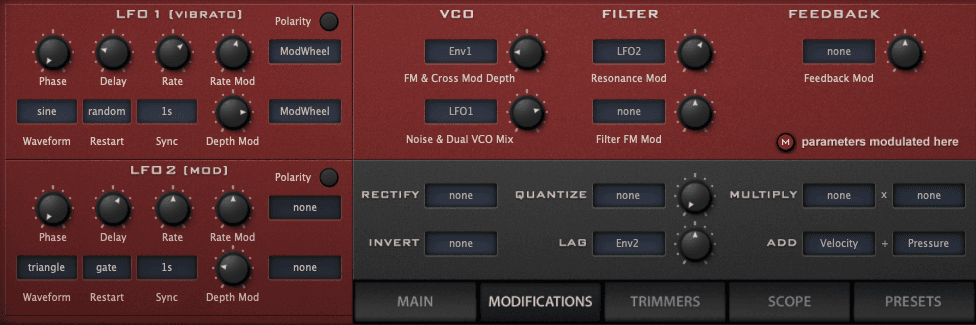 U-he Diva’s modulation options.